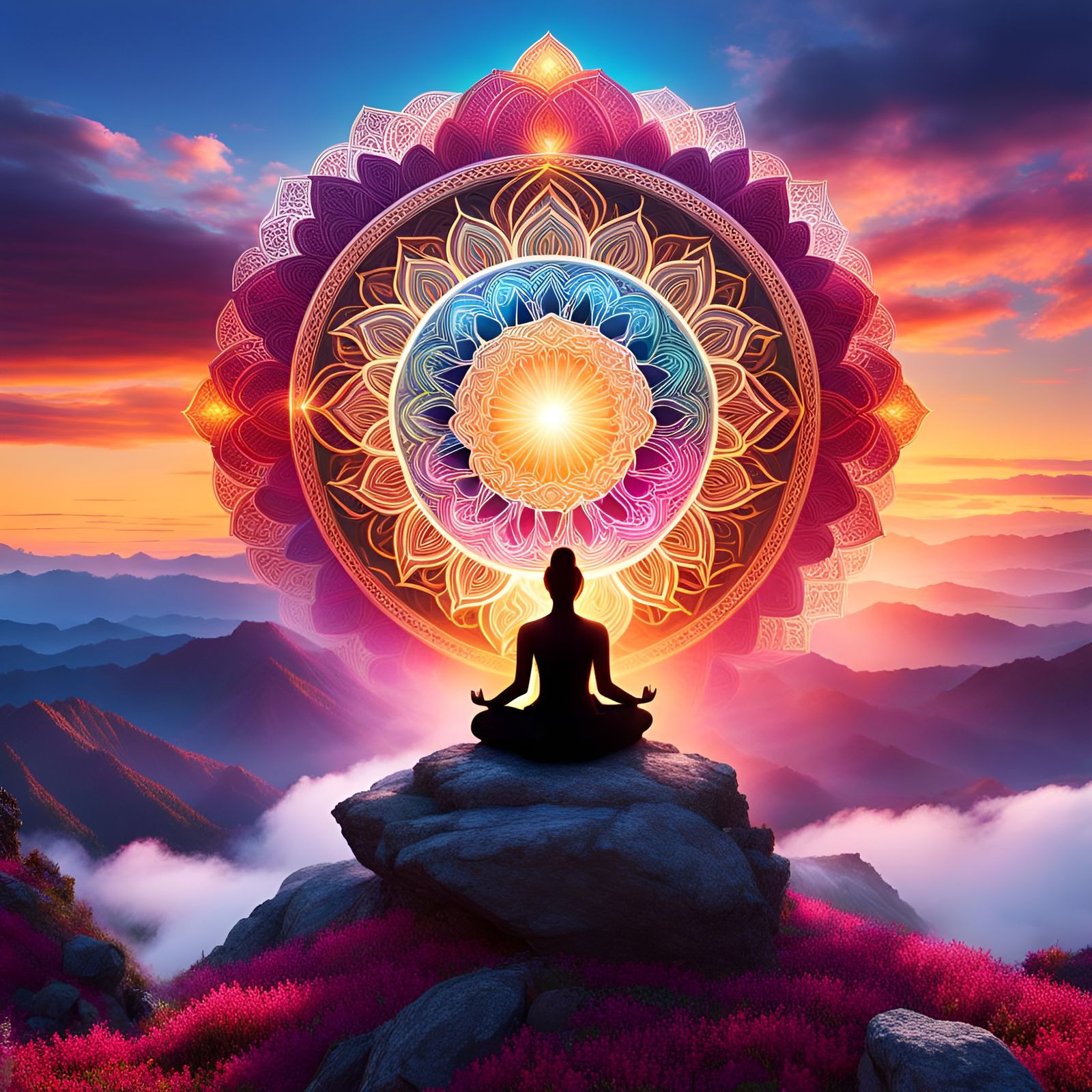 Ethereal Being Meditating on Mountain: Detailed 8K Art