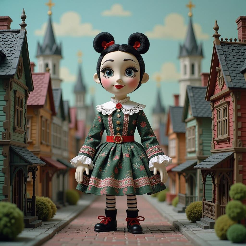 Quirky Puppet in Gothic City: Stop-Motion Style