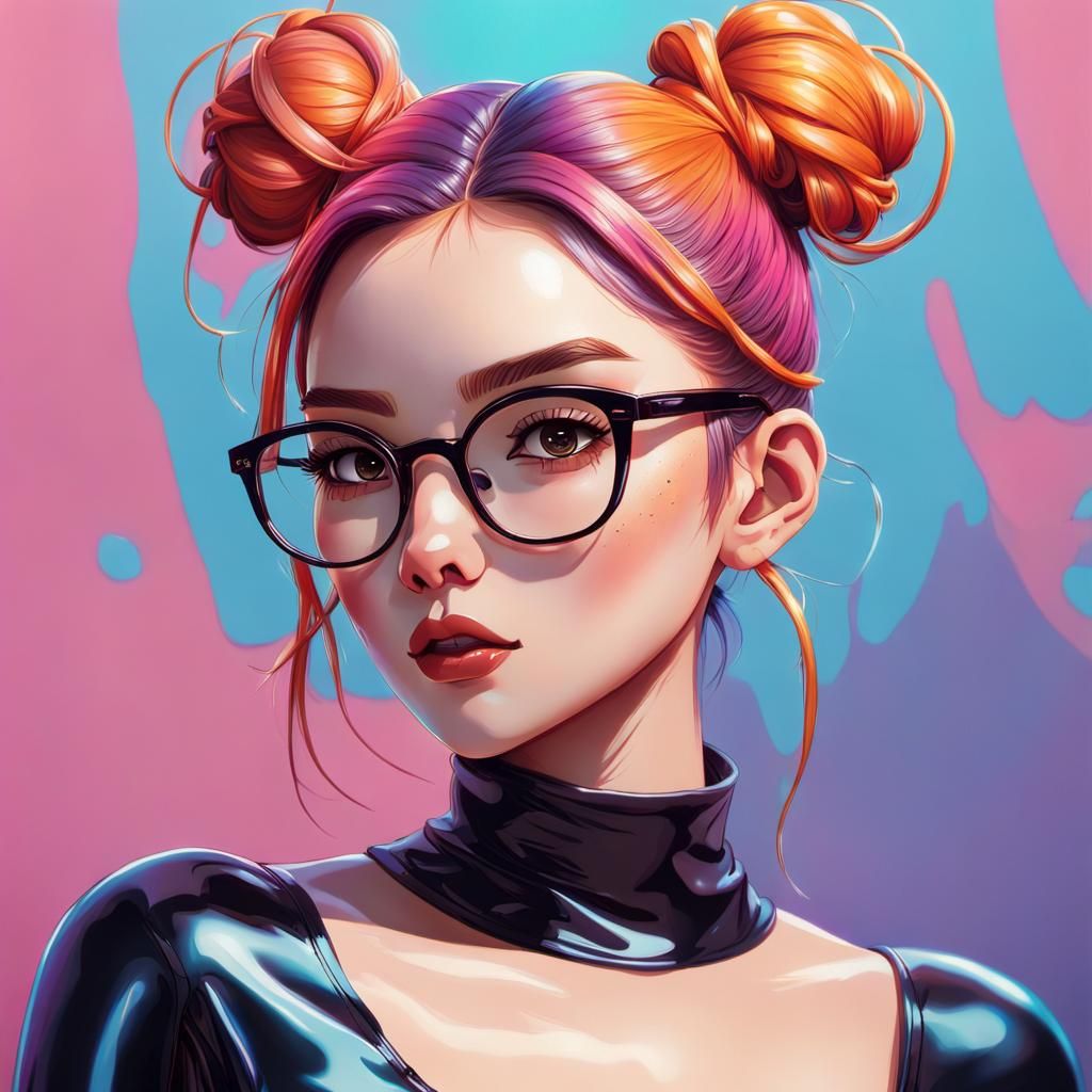 Adorable Girl in Latex Anime Outfit: Vibrant Illustration