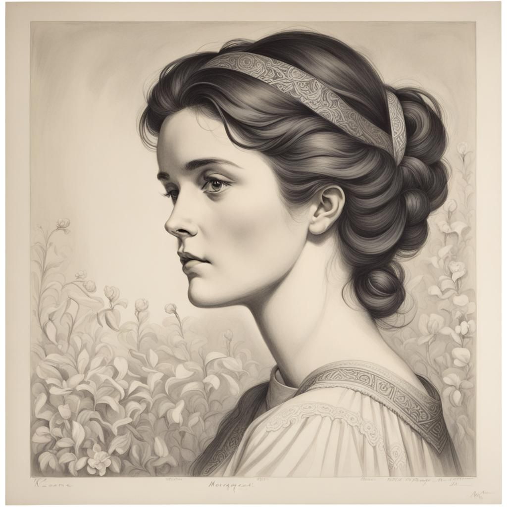 Margaret Keane Inspired Lithograph Portrait