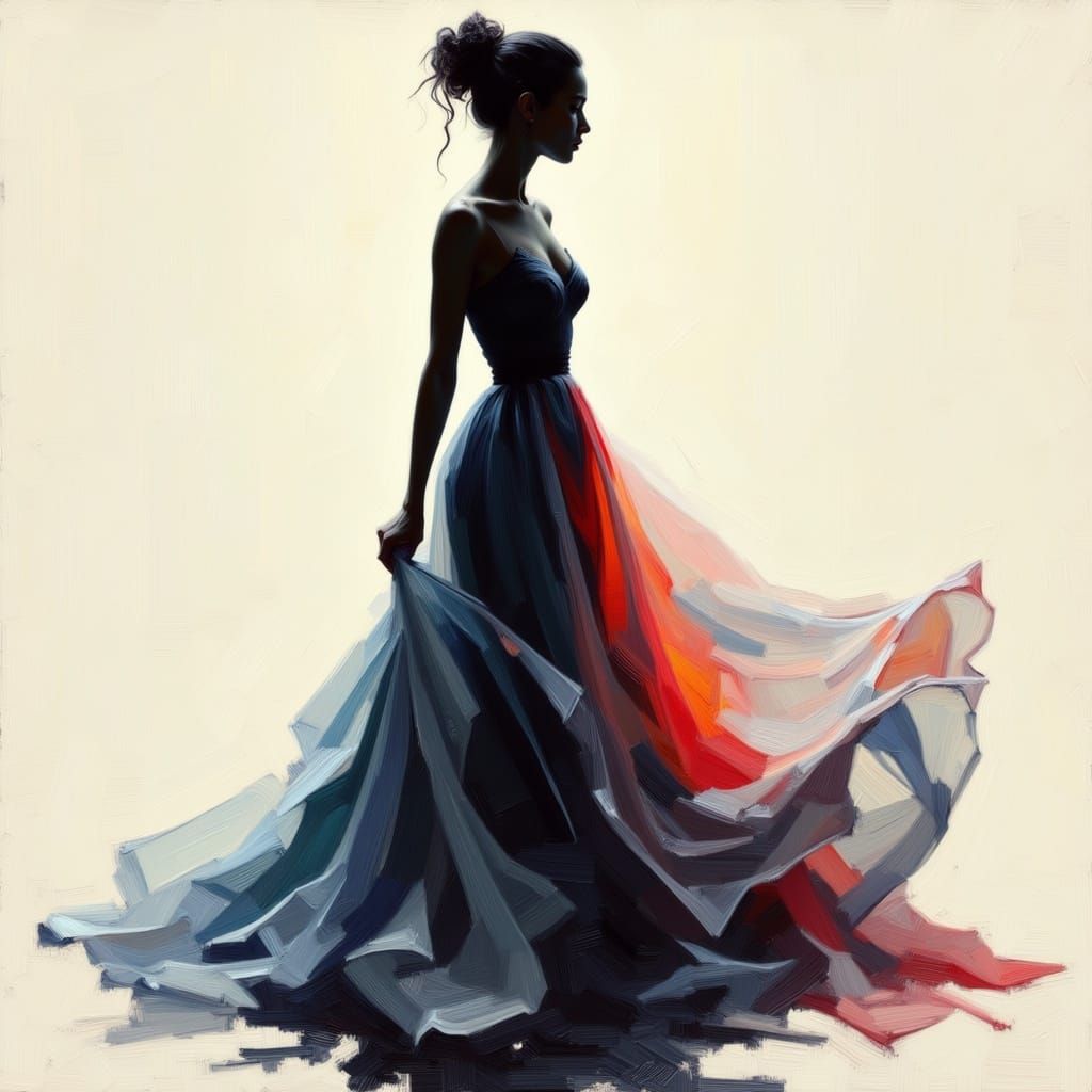 Stylized Silhouette of Figure in Gown