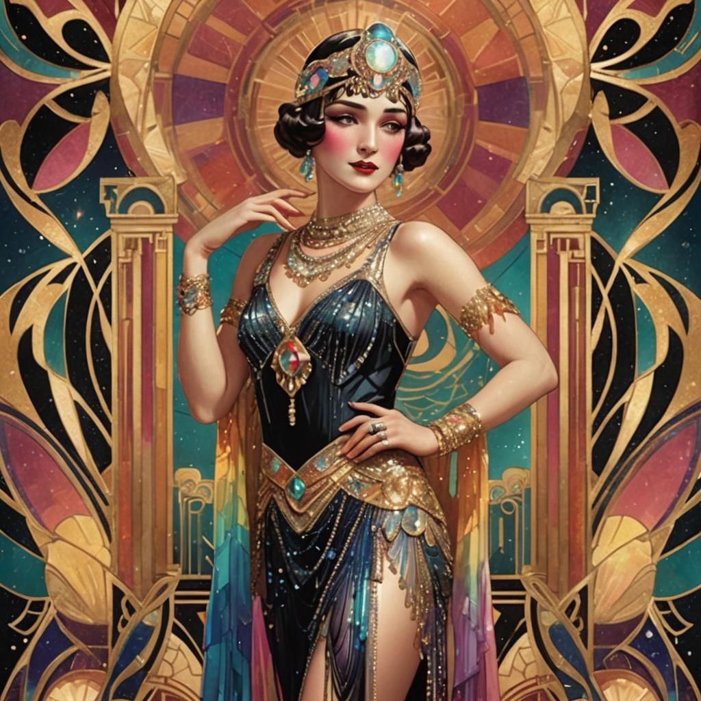 Art Deco Woman with Gemstone Headdress