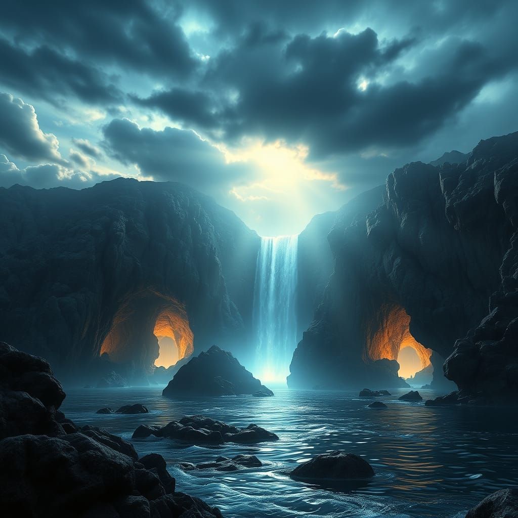 Epic Oceanic Cascade Caves in Ethereal Light