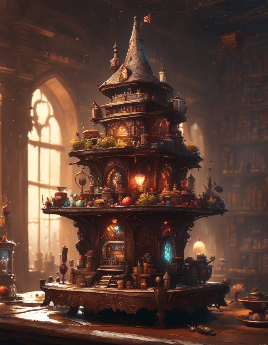 Intricate Chocolate Wizard's Tower Digital Painting