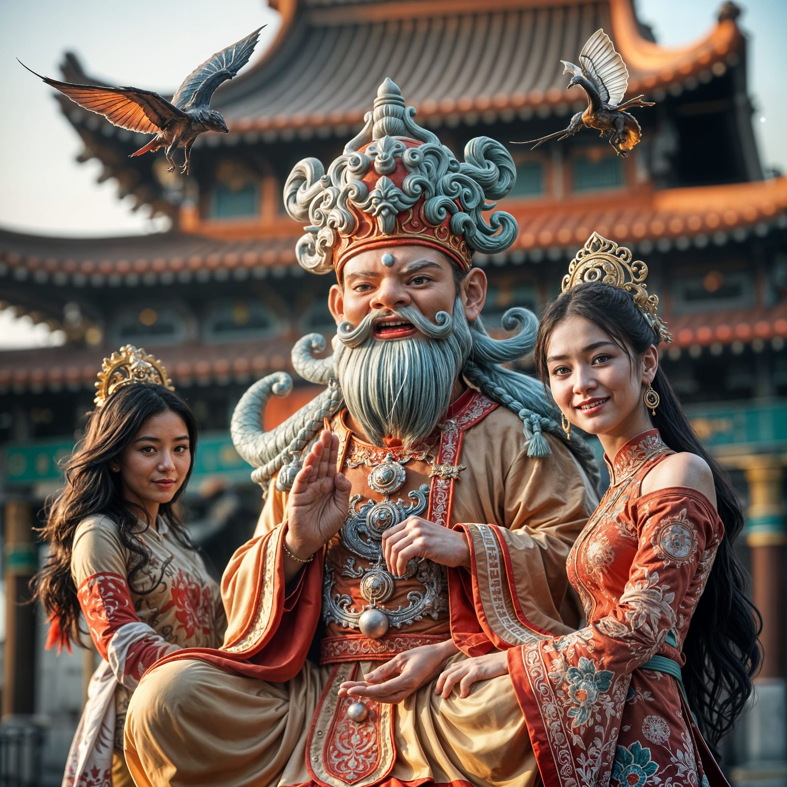 Jade Emperor Portrait with Dragon and Women