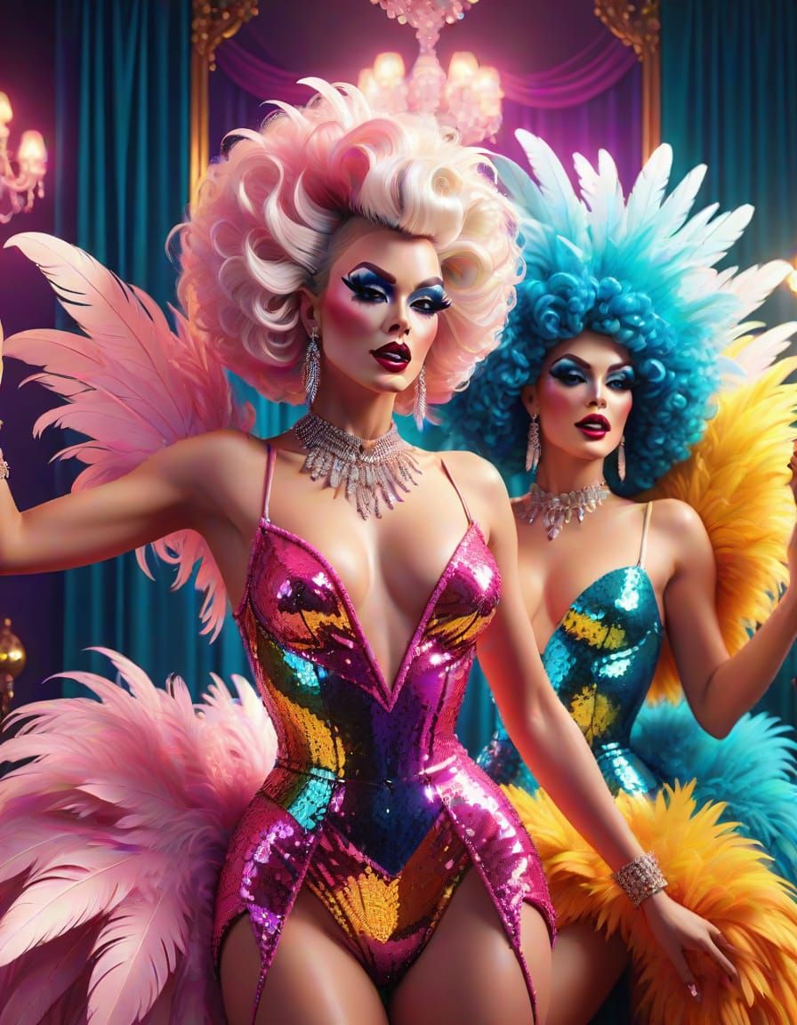 Drag Queens Play in Boudoir: Hyperrealistic Digital Art