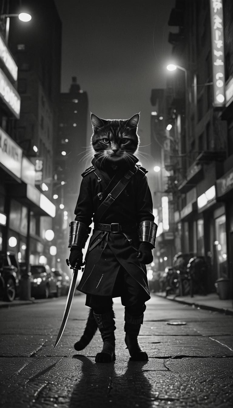 Ninja Cat Prowls New York: a Noir Film Still