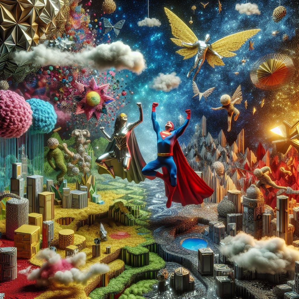 Superheroes in a Surreal Origami Landscape