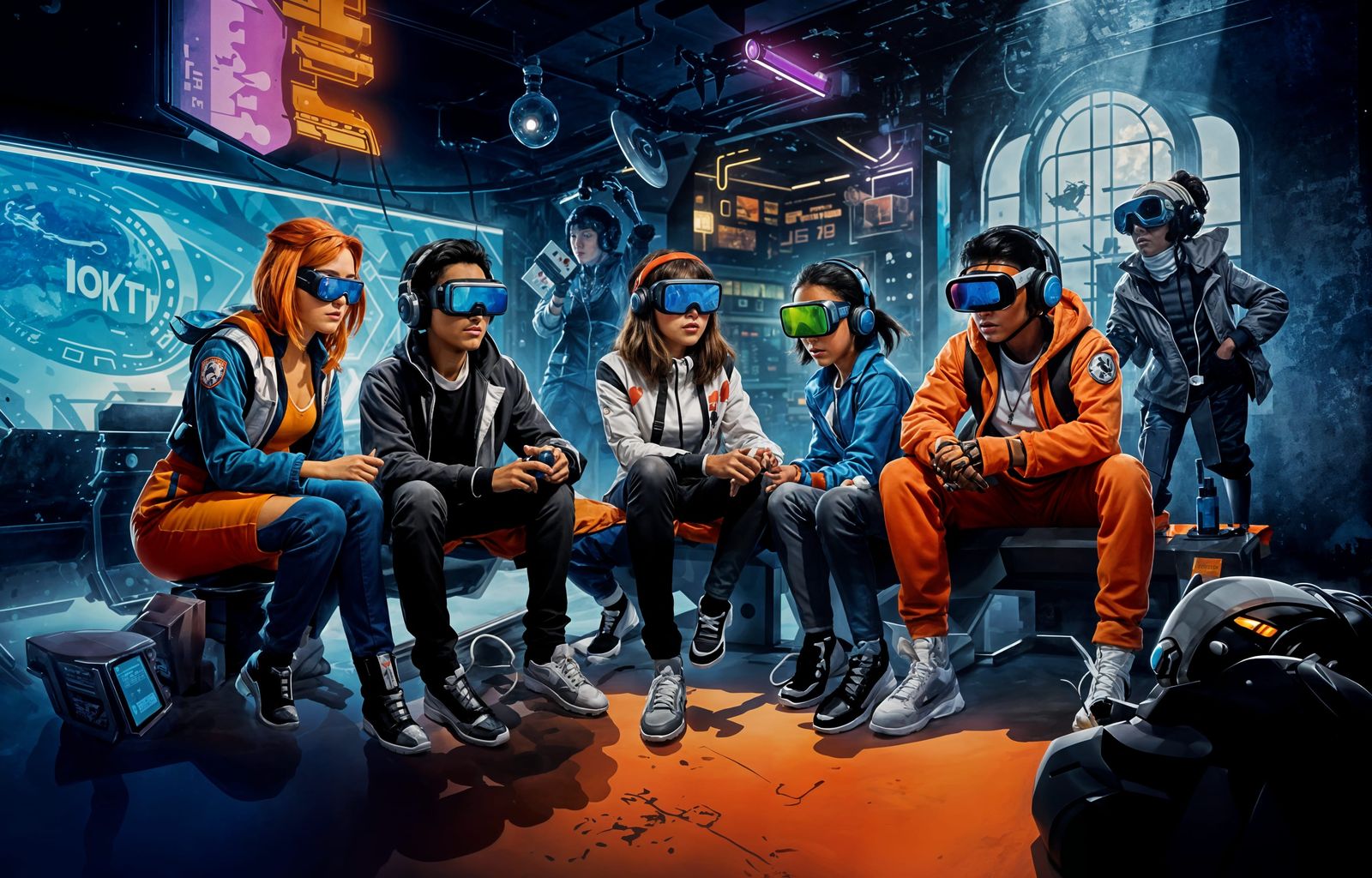 Cybernetic Students Escape in Graffiti Street Art