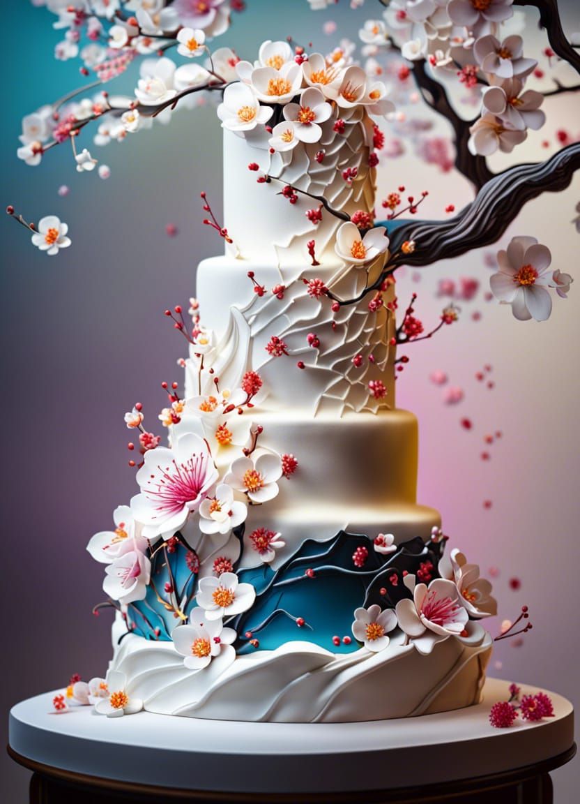 Sakura Wedding Cake: Japanese-Inspired Hyperrealistic Art