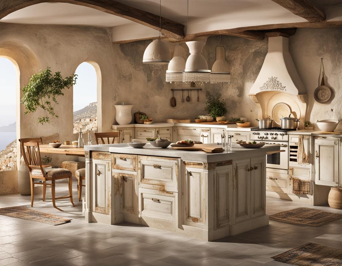 Greek Kitchen with Ancient Architectural Flair