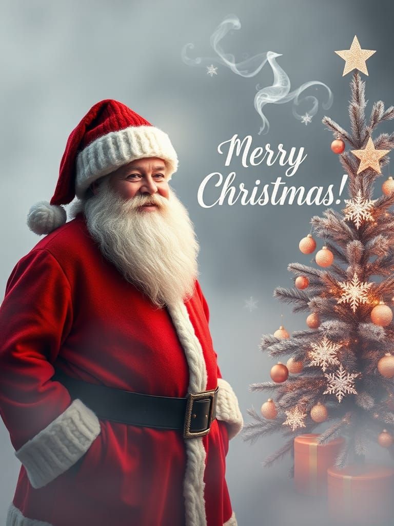 a Santa Claus wearing a knitted hat and scarf