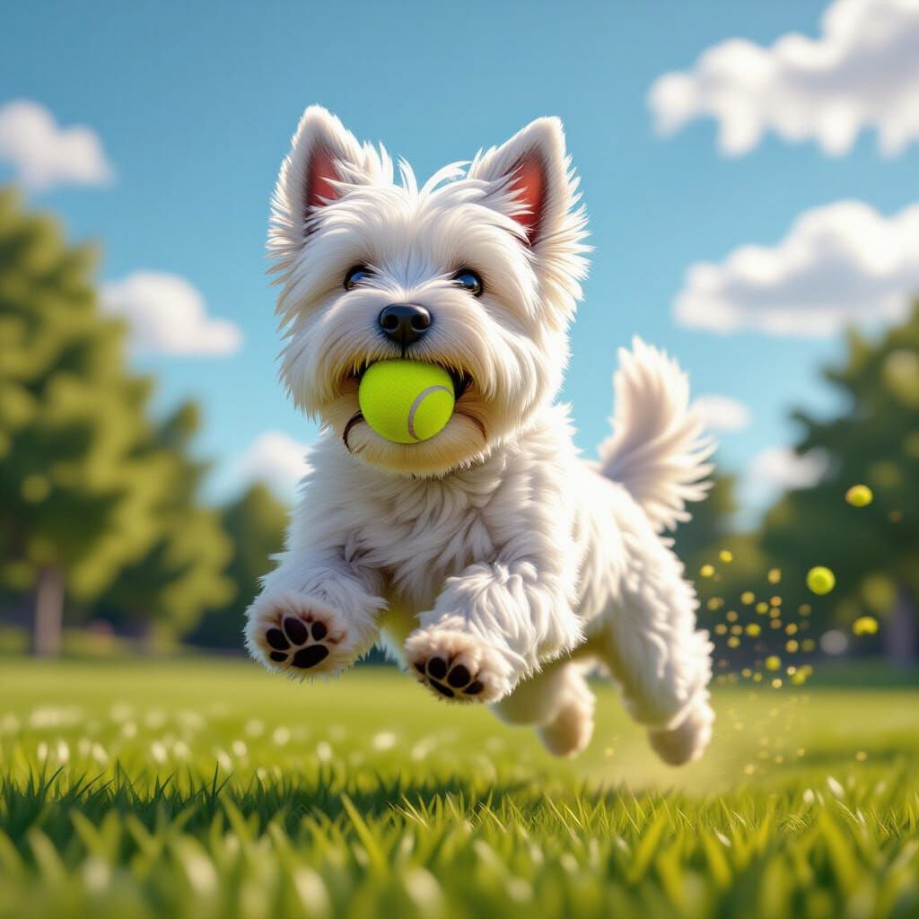 Westie Jumps for Joy in Sunny Park