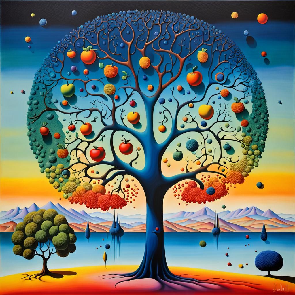 Surreal Fruit Tree: Volumetric Lighting and Color Gradients