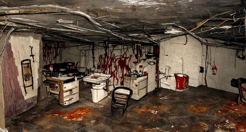 Ominous Serial Killer's Basement: A Hyperrealistic Nightmare