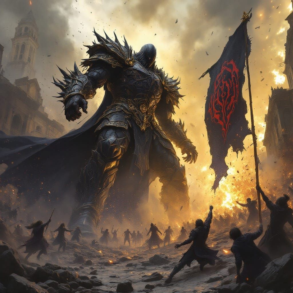 Colossal Warrior Plants Banner in Ruined City