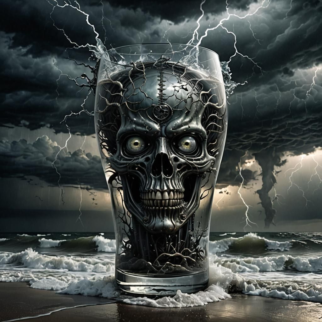 Glass 'A' with Eye Suspended Over Stormy Seas