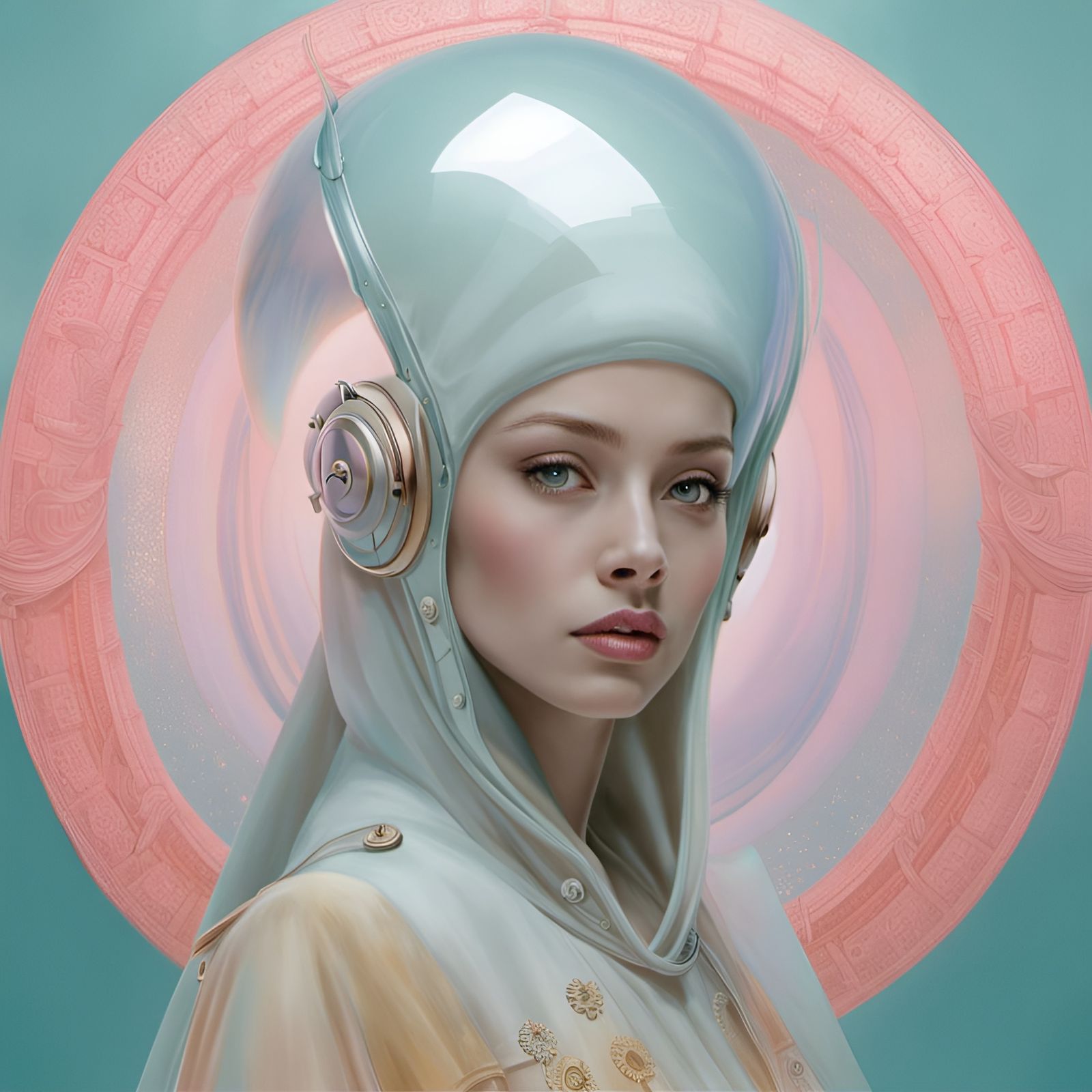 Retrofuturistic Alien Oracle in Pastel Style