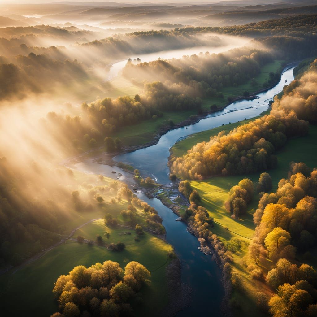 Valley River in Golden Hour Sunlight