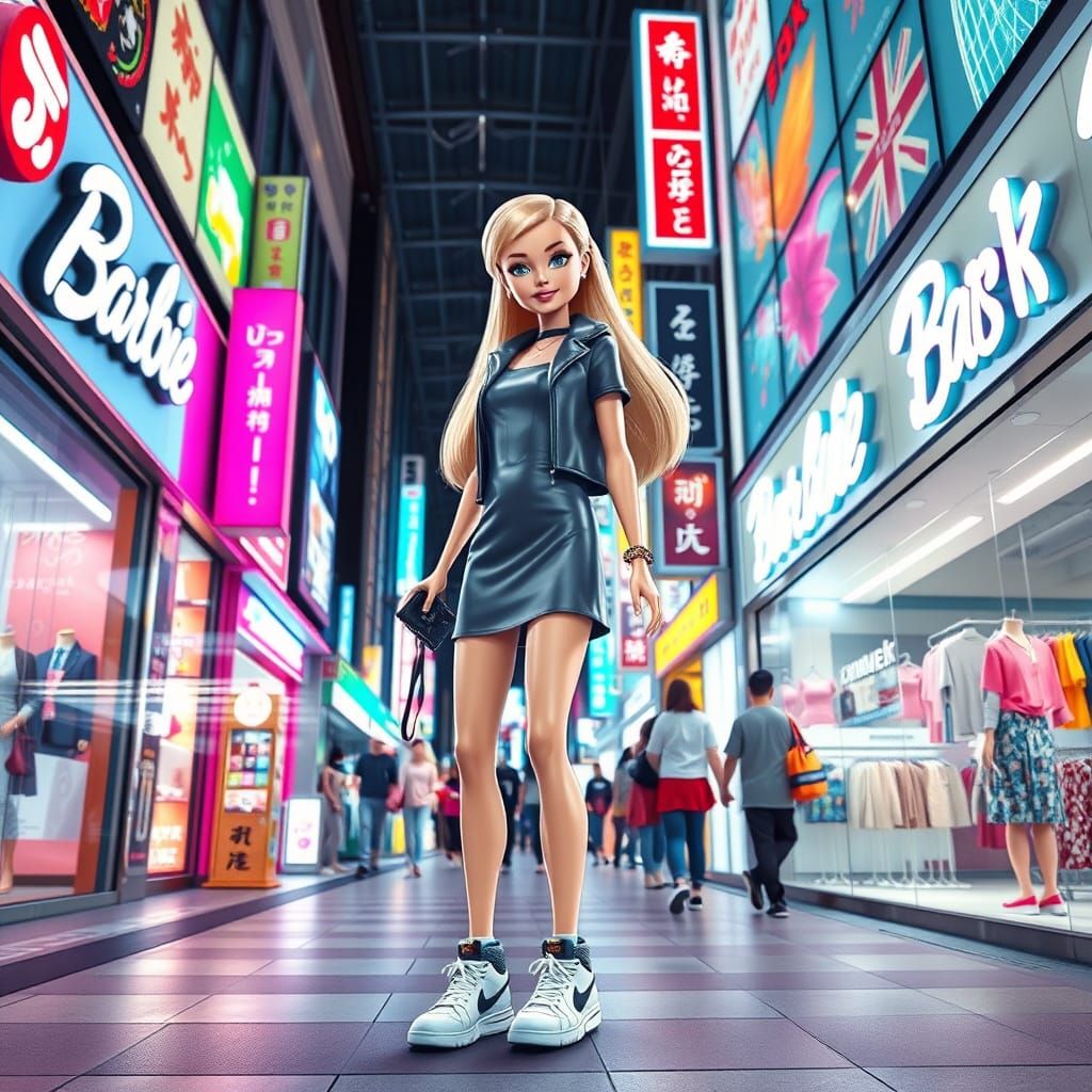 Barbie Disney Cinderella in modern clothing at the mall in Shinsaibashi store