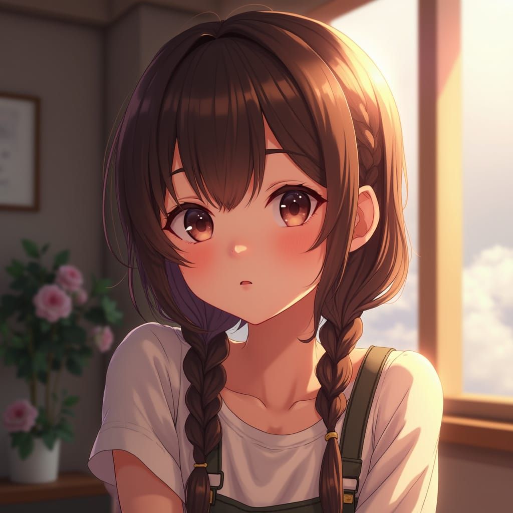 Cute Anime Girl with Brown Hair in 3D Render
