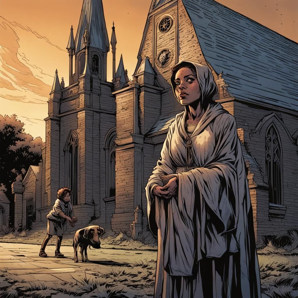 Blind Girl Begging: Comic Book Style Art