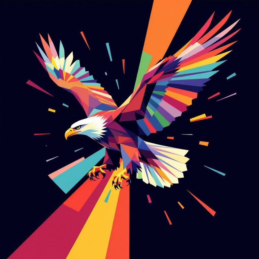 Abstract Geometric Eagle Soars in Vibrant Digital Art