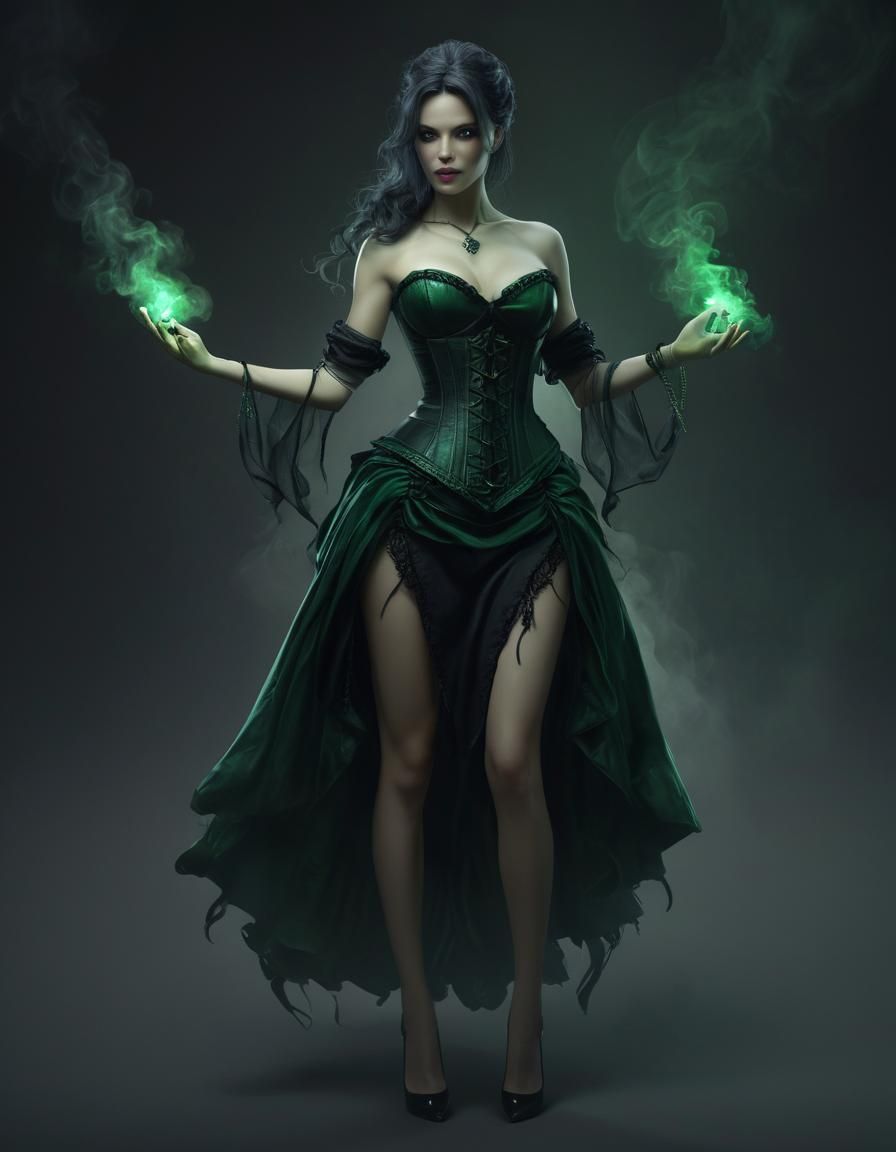 Eldritch Sorcerer Preforming Dark Magic, Hyperrealistic Port...