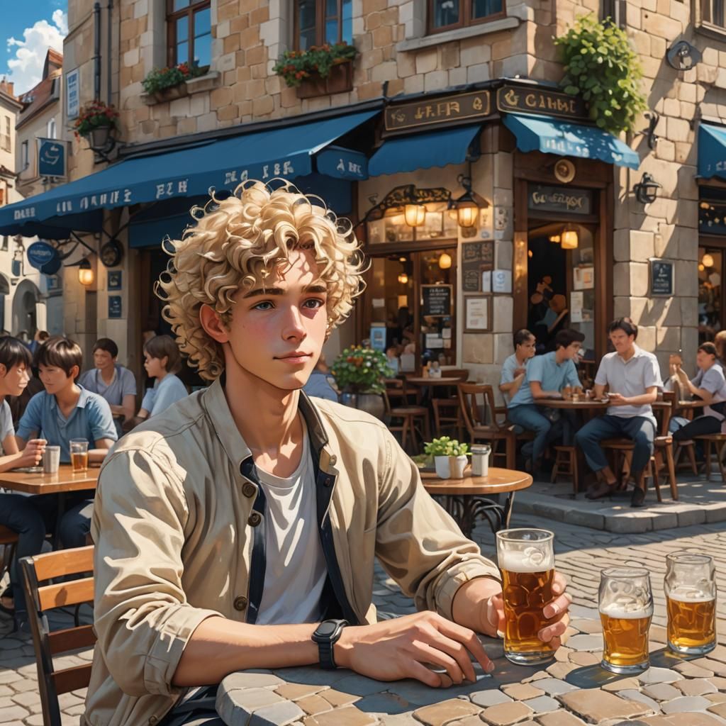Young Man at Cafe: Anime-Inspired 3D Art