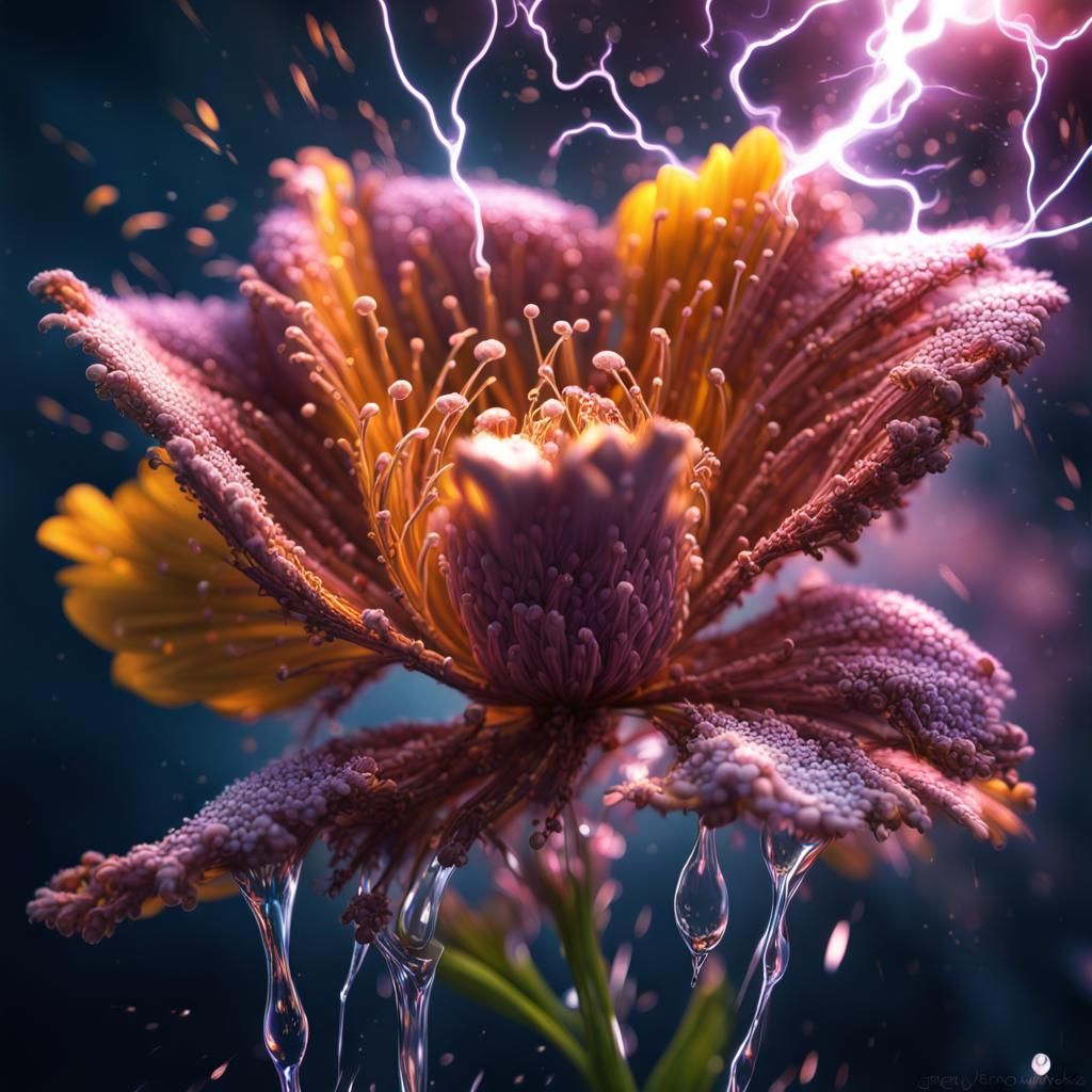 Surreal Floral Portrait with Liquid Elements