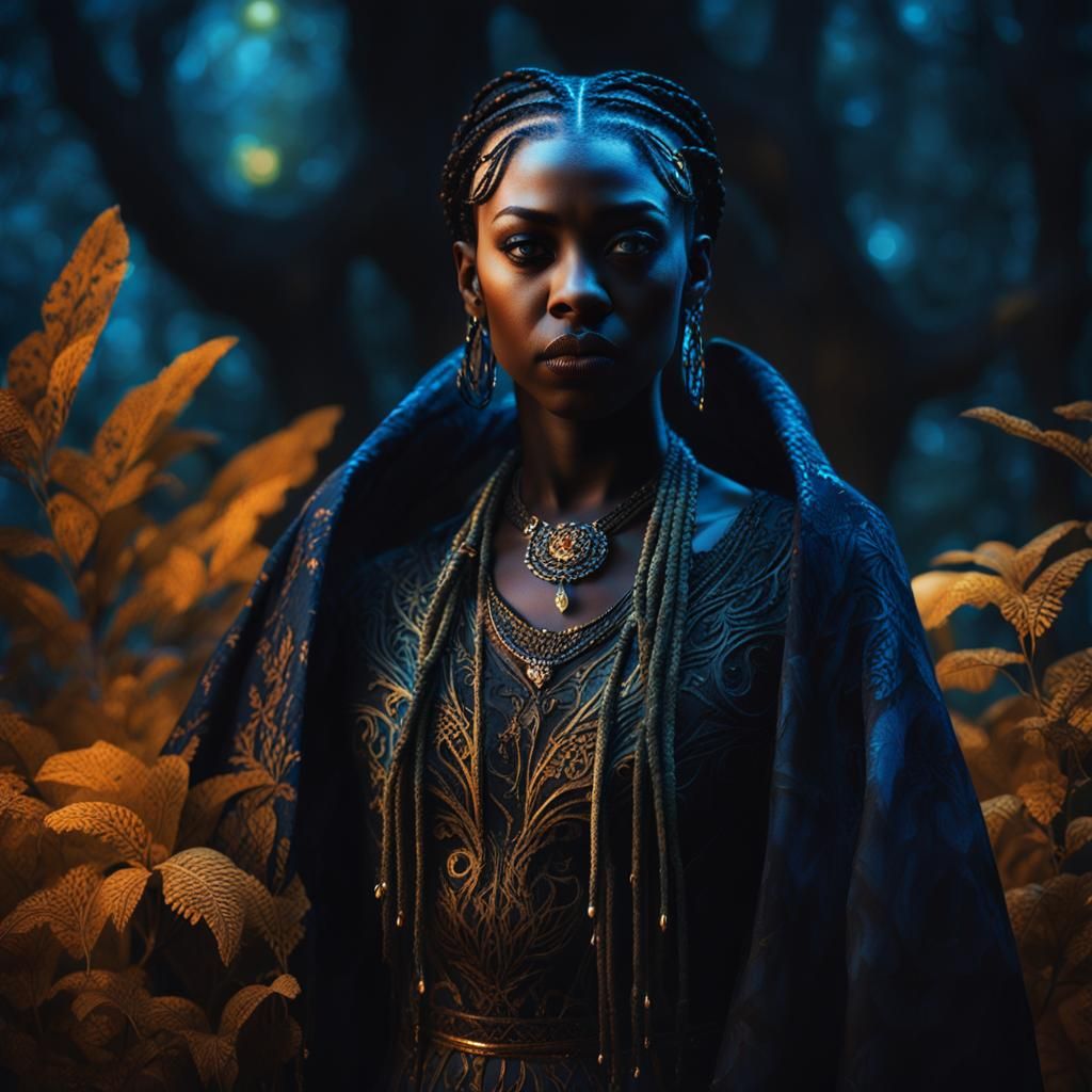 Mystical Forest Portrait of Black Female Vampire