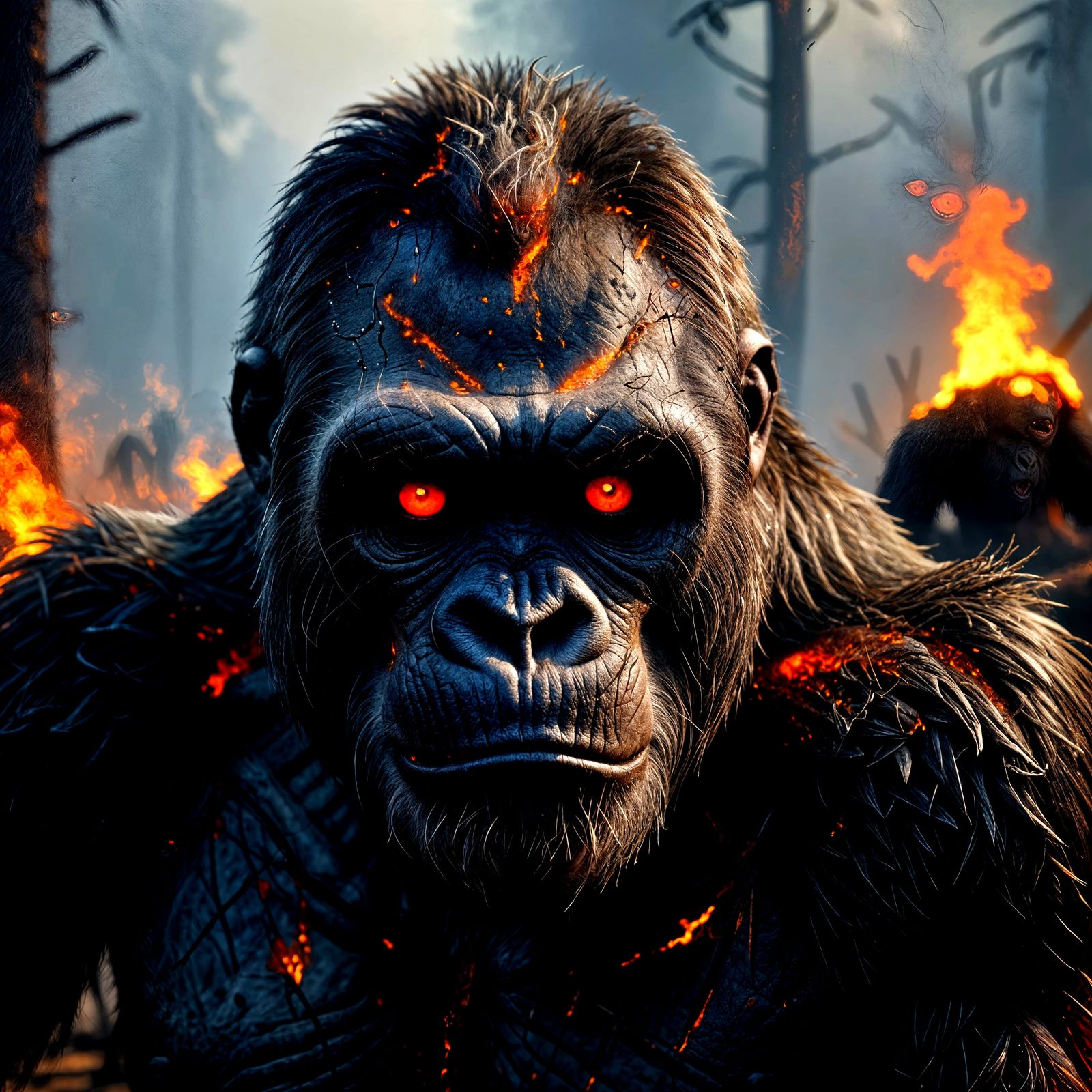 Battle-Scarred Gorilla in a Gloomy Wasteland