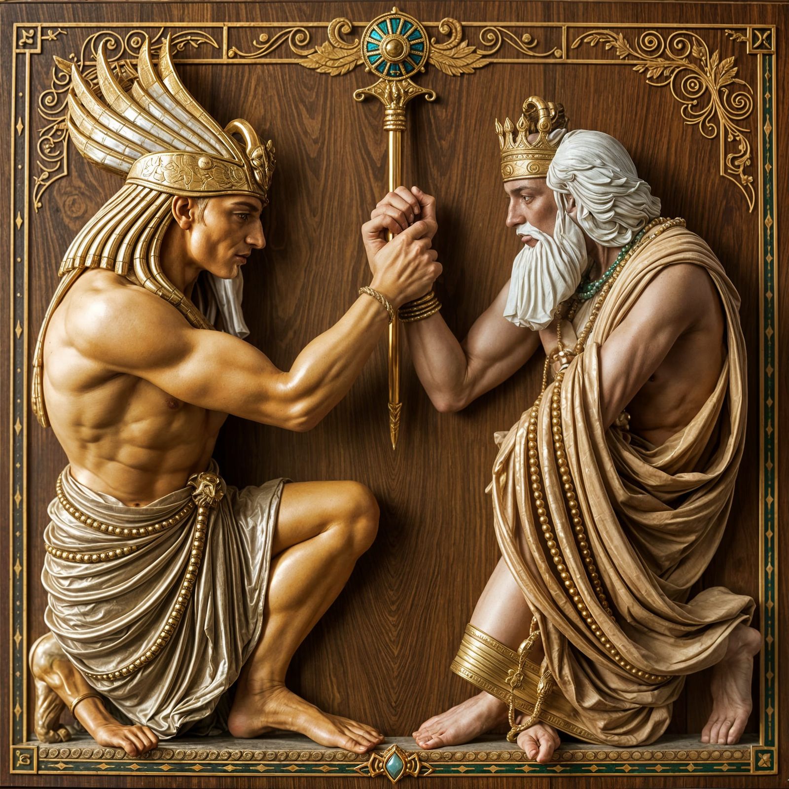 Neoclassical Realism Arm Wrestling Scene with Egyptian and G...