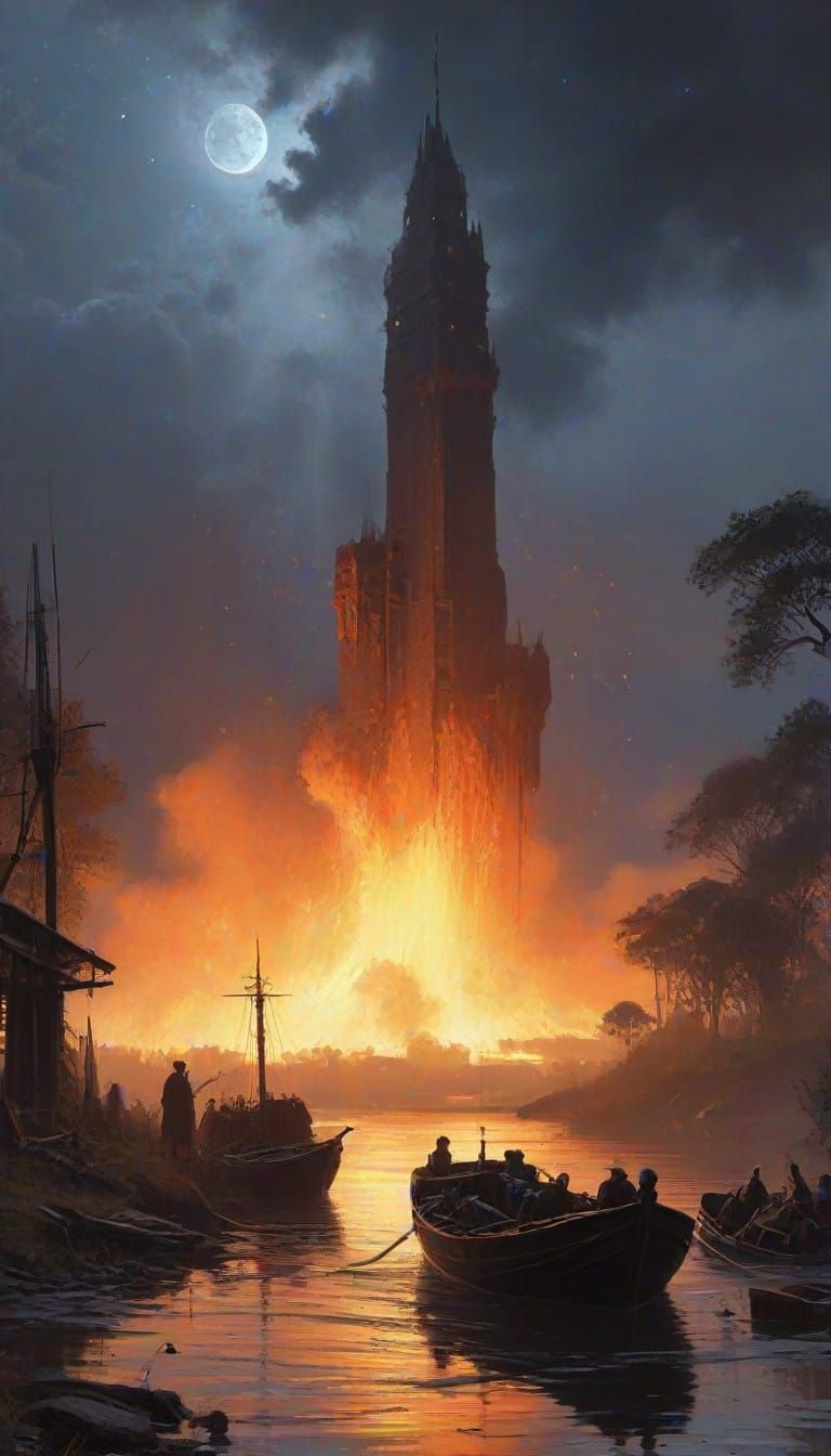 Surreal Cosmoscape with Pillar of Fire