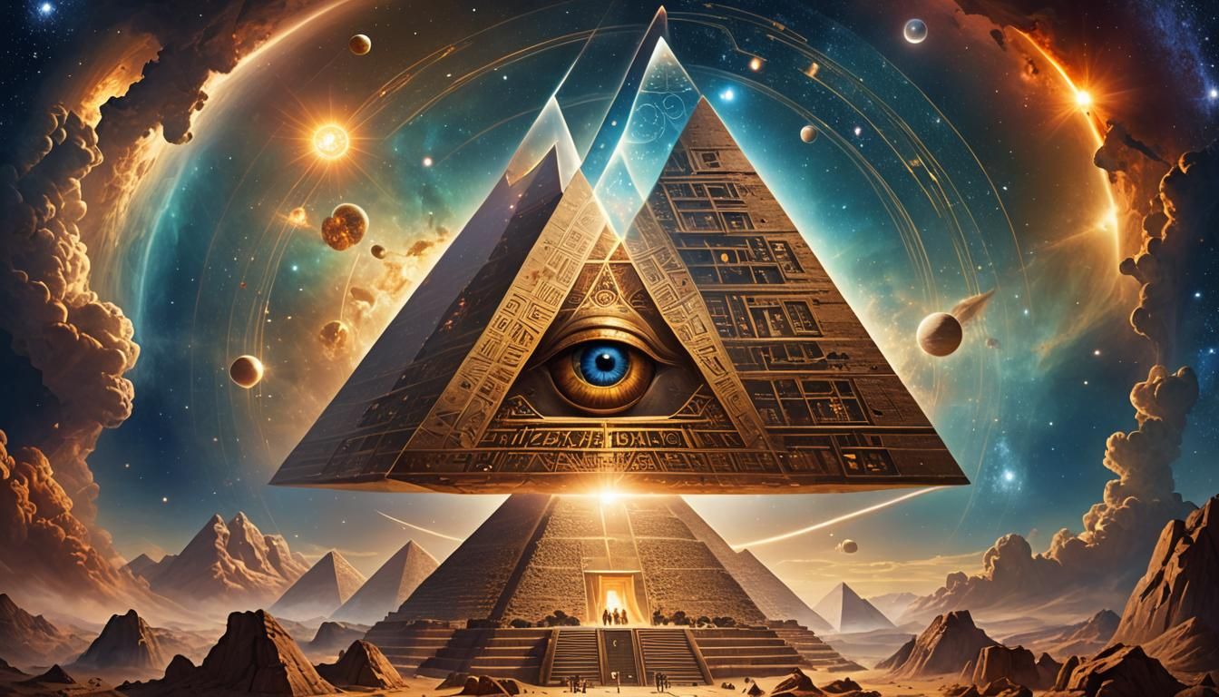 Translucent Third Eye Pyramid in Vast Universe