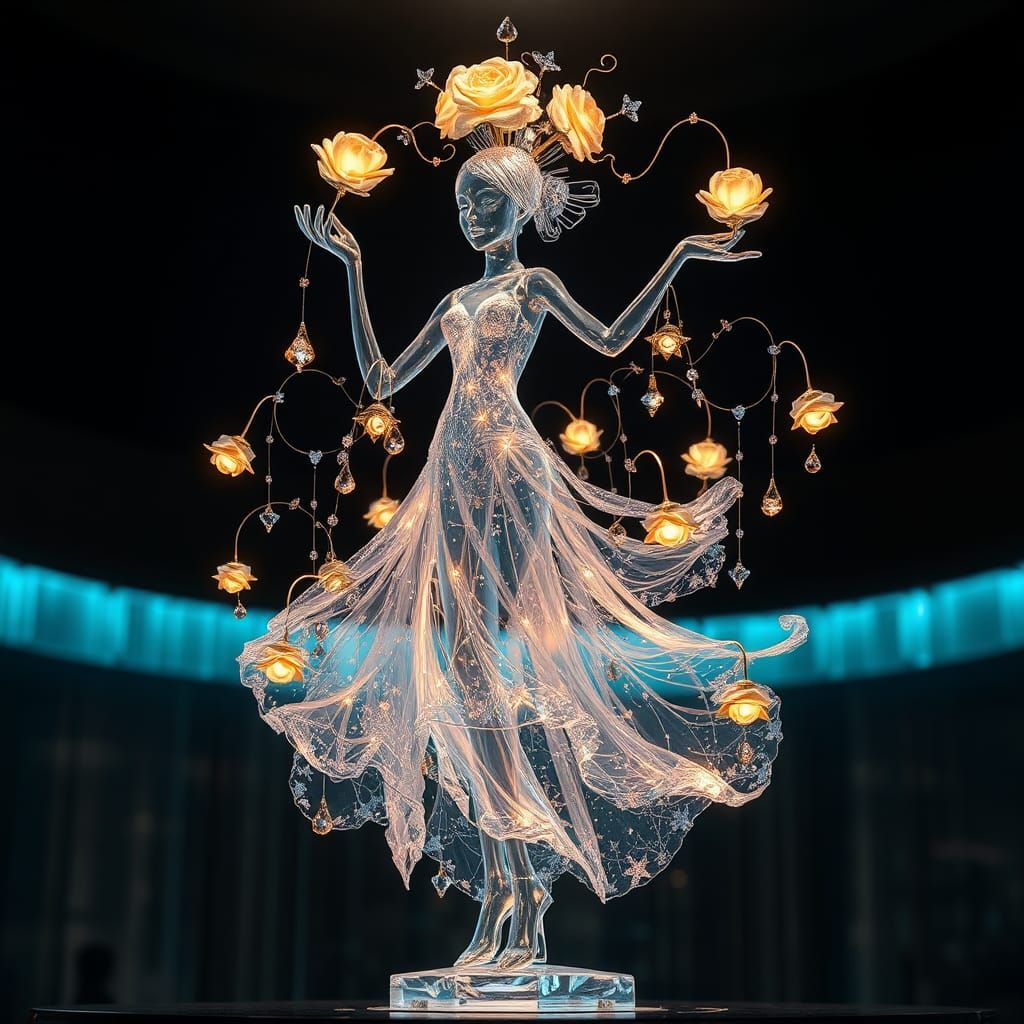 Crystalline Dancing Figurine Radiating Ethereal Light