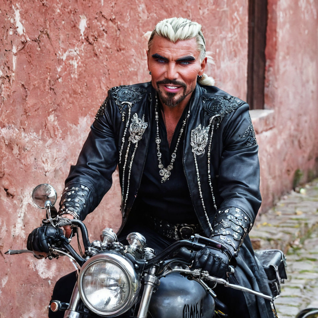 Rockstar Lead Singer in Leather Jacket, Grey Hair and Braide...