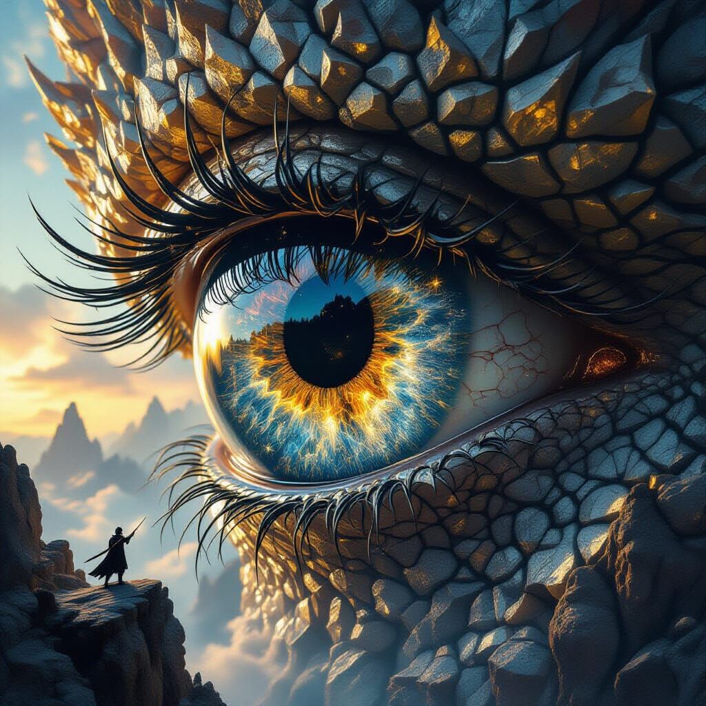 Hyperdetailed Dragon's Eye with Galaxy and Knight