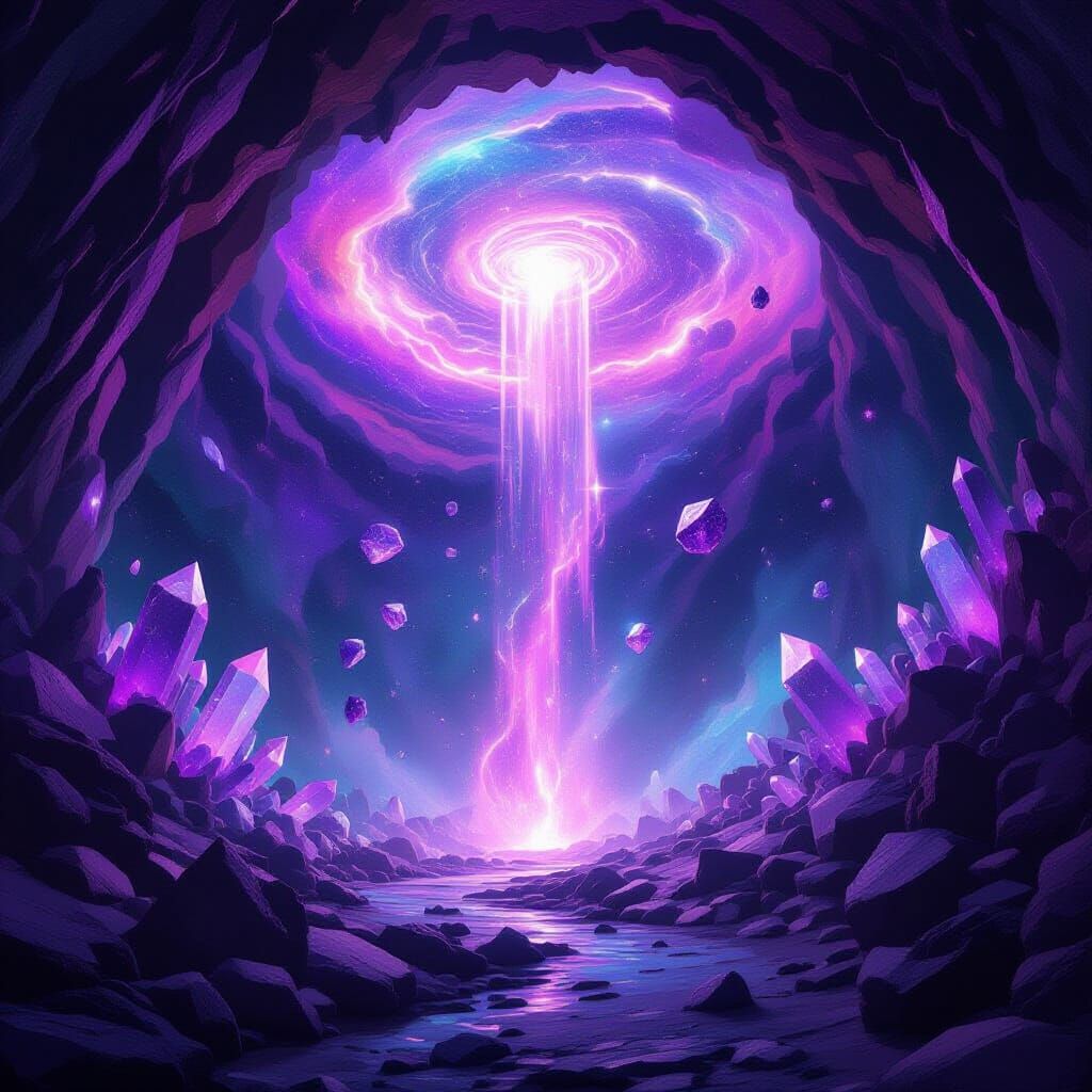 Glowing Crystal Cave Portal with Cosmic Energy