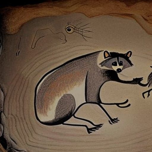 Prehistoric Cave Painting of Raccoon Family