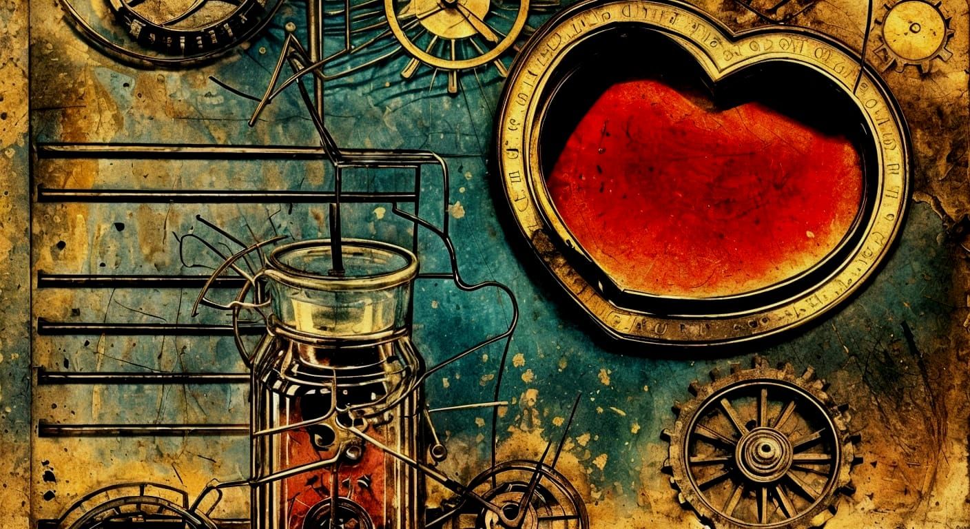 Clockwork Heart in Glass Jar, Golden Age Illustration