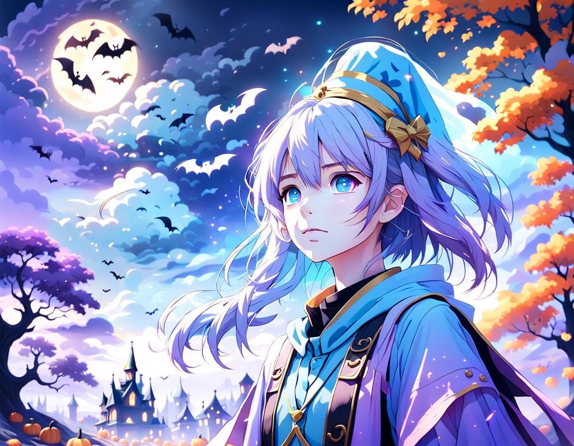 Aesthetic Halloween Scene in 3D Anime Style