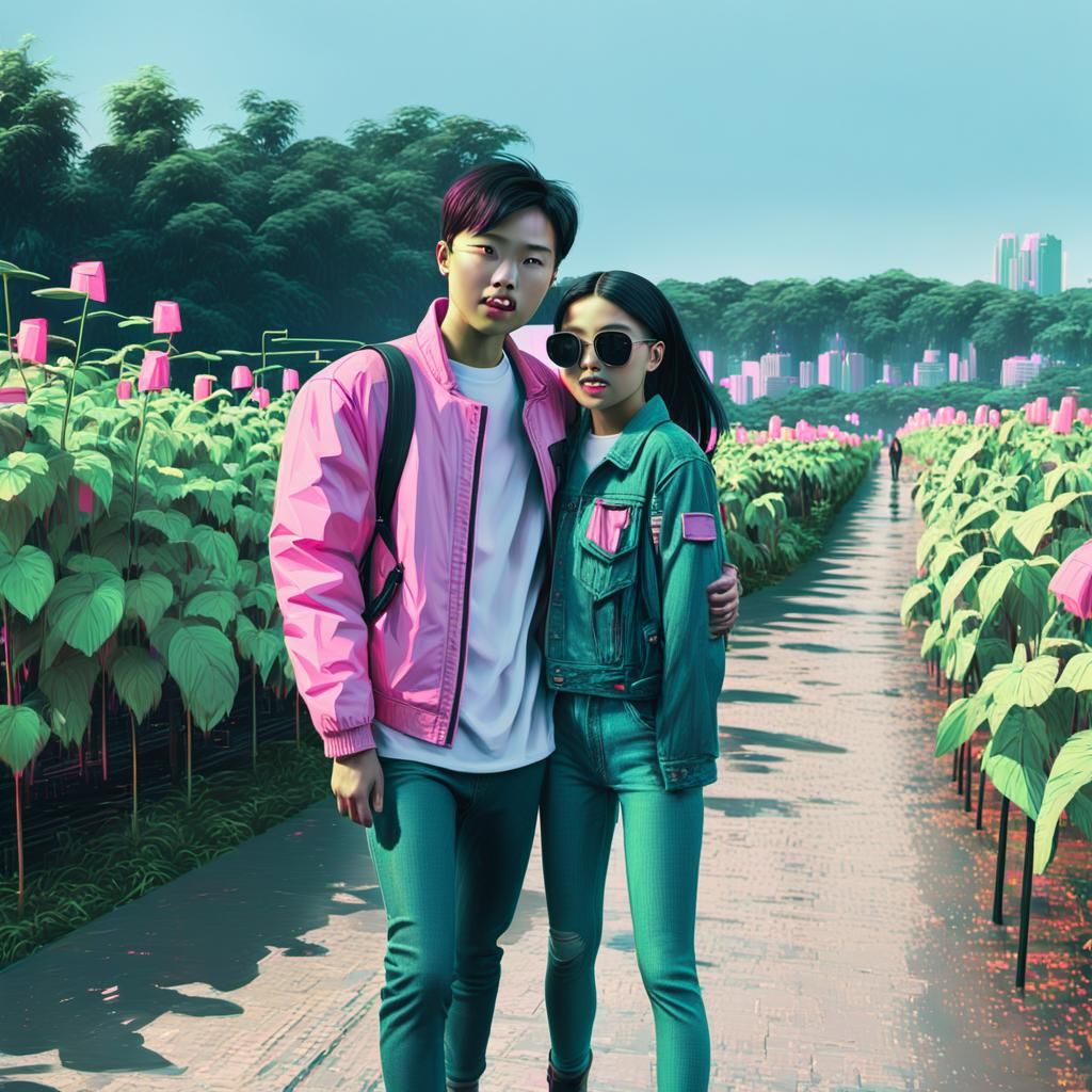 Neon Cyberpunk Rebels in Rainy Cityscape