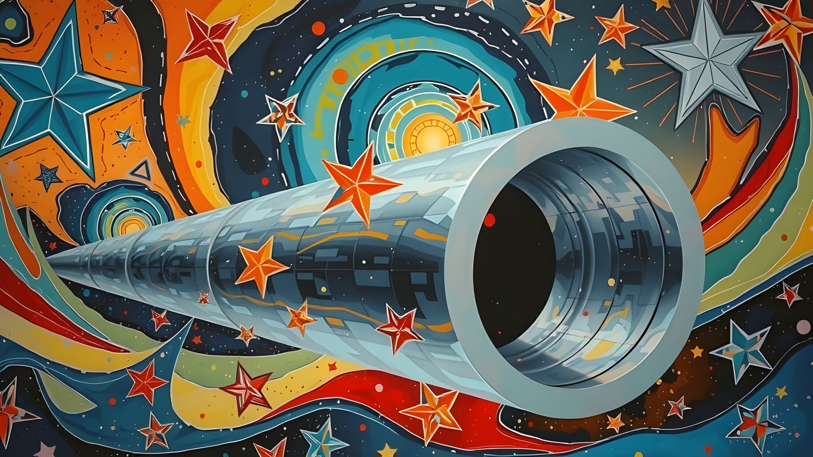 Sleek, Multifaceted Glass-Mirror Cylinder in Cosmic Dance