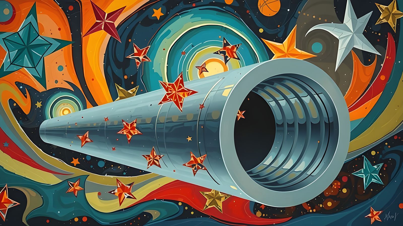 Stunning Cosmic Dance in Vibrant Glass-Mirror Art