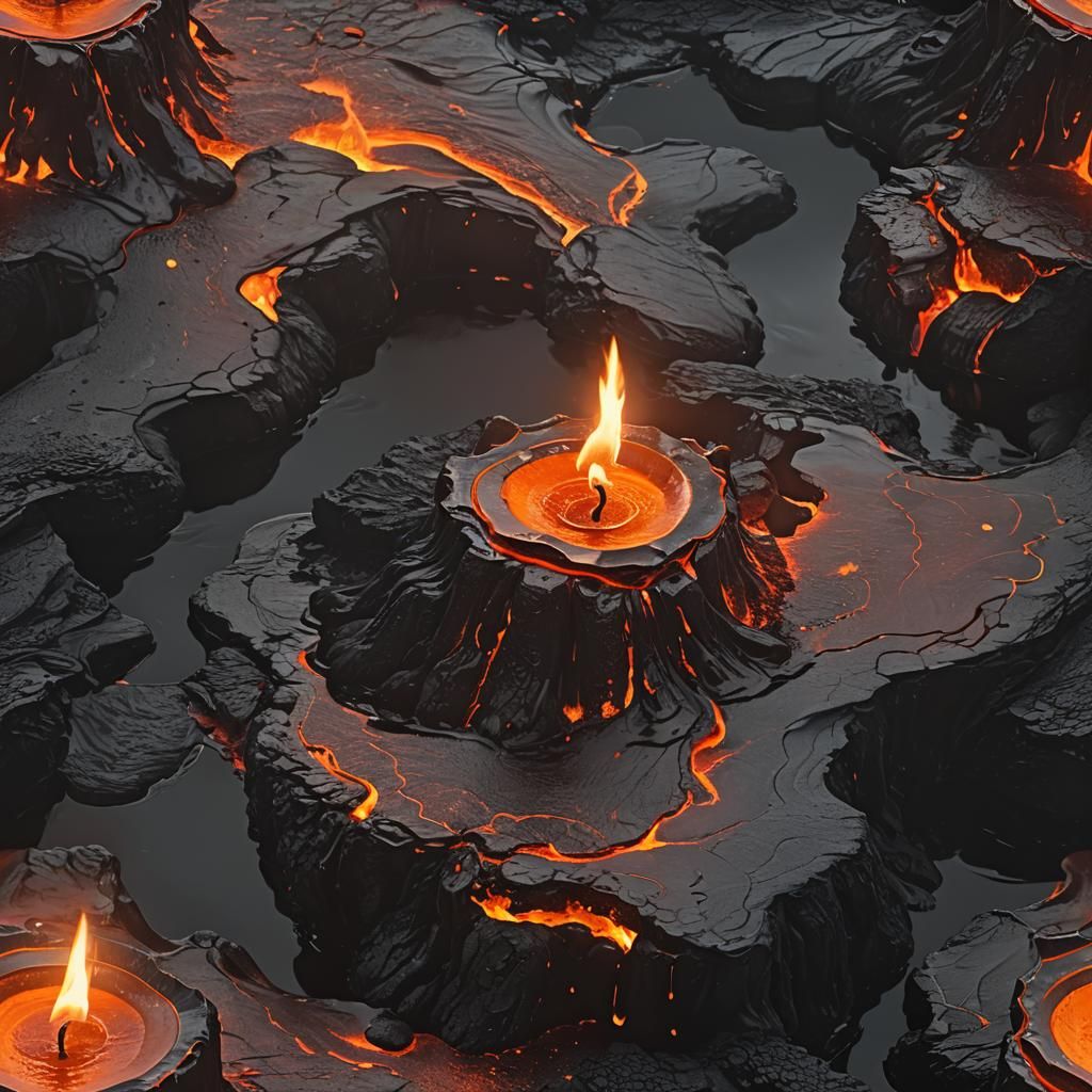 Dramatic Dark Fantasy: Candle on Lava Pool