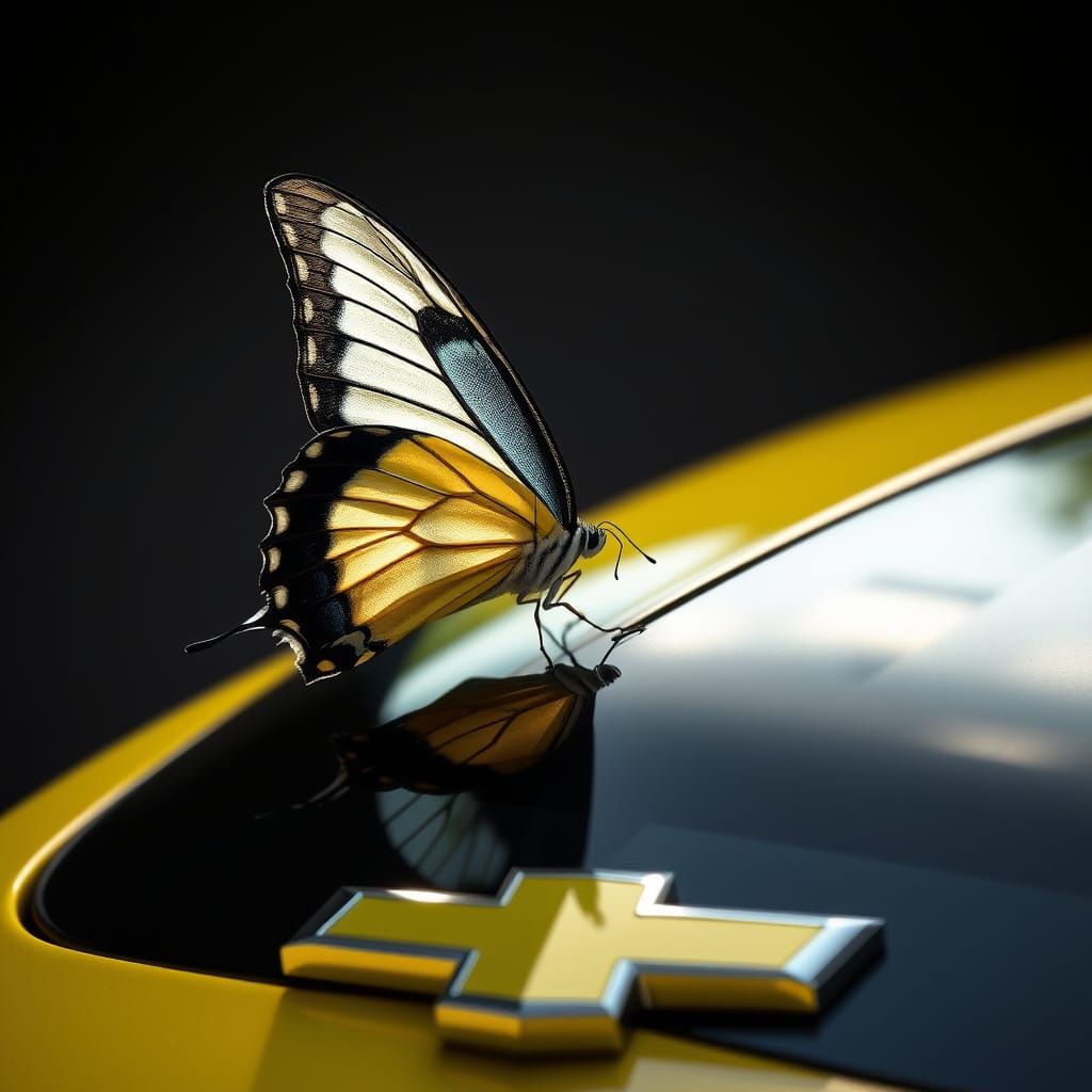 Delicate Butterfly on Vibrant Yellow Chevrolet