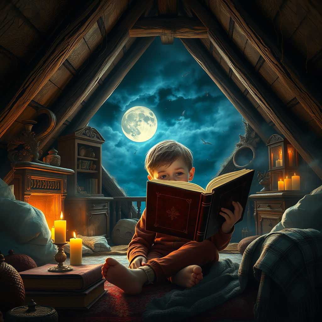 Boy's Book Creates Stormy Dreamscape, Digital Art