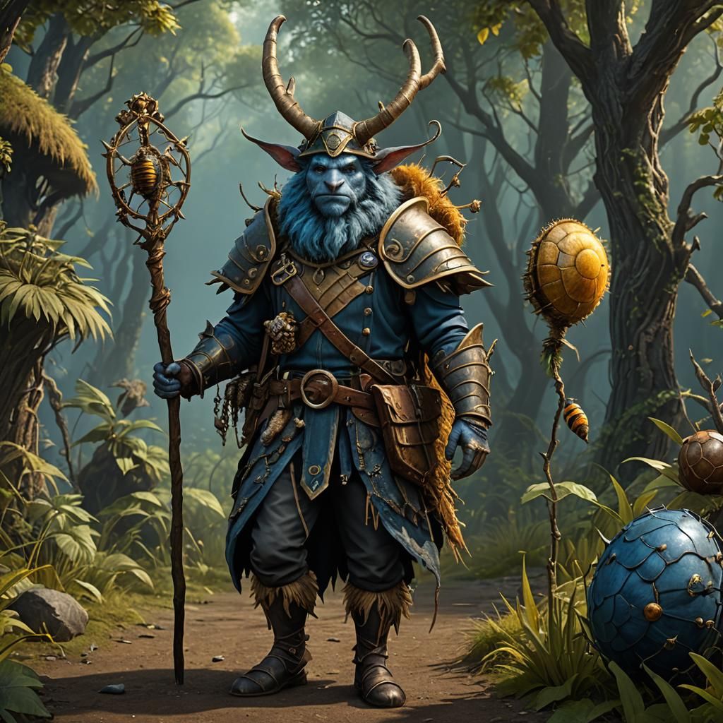 Firbolg Druid in Overalls with Beetle Shield