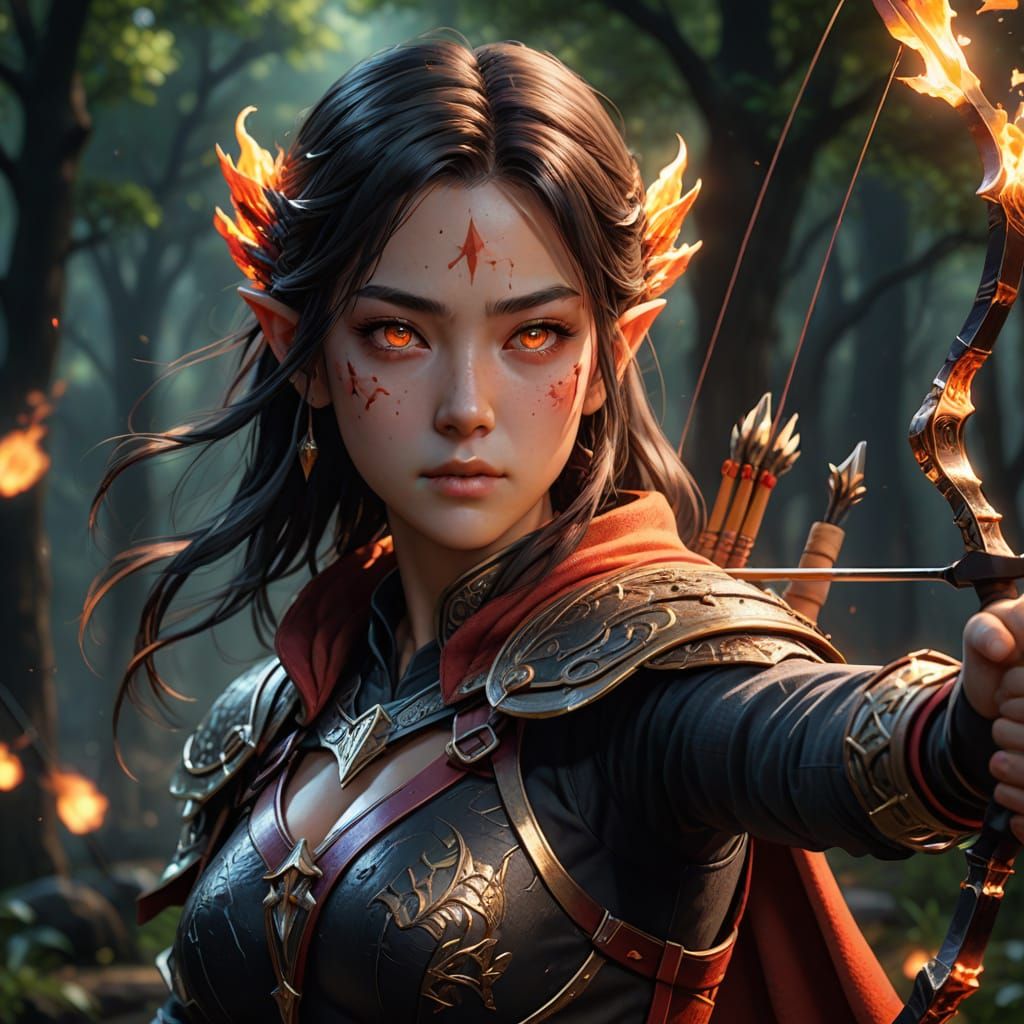 Half-Elf Warrior with Fiery Determination